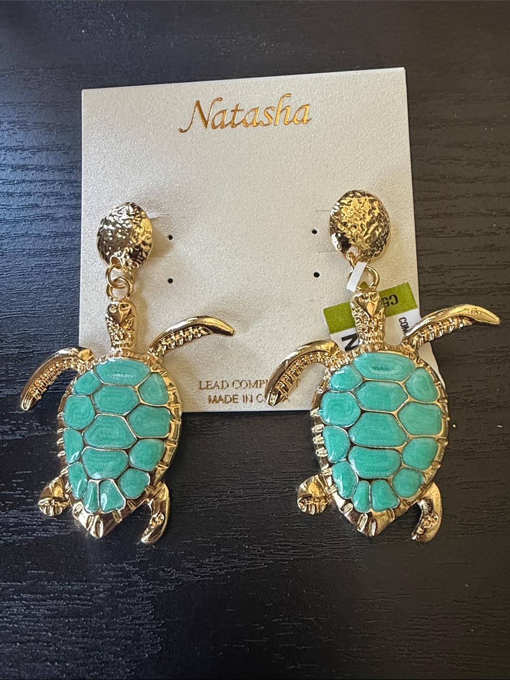 Natasha Couture Gold & Turquoise Turtle Dangle Earrings